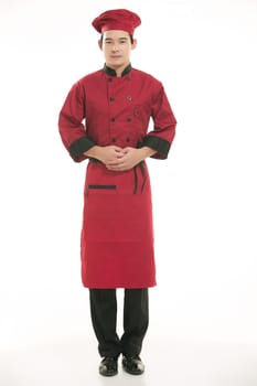 Wearing all kinds of clothing chef dietitian in front of white background