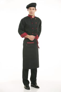 Wearing all kinds of clothing chef dietitian in front of white background