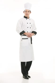 Wearing all kinds of clothing chef dietitian in front of white background