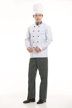 Wearing all kinds of clothing chef dietitian in front of white background