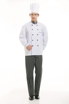 Wearing all kinds of clothing chef dietitian in front of white background