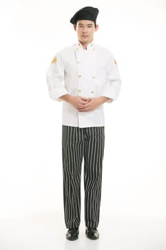 Wearing all kinds of clothing chef dietitian in front of white background
