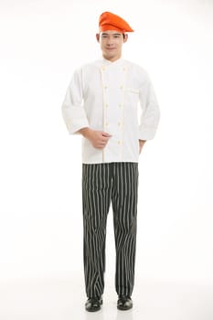 Wearing all kinds of clothing chef dietitian in front of white background