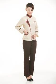 Wearing all kinds of clothing chef dietitian in front of white background