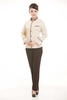 In a variety of occupation clothing cleaners stand in front of a white background