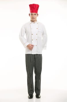 Wearing all kinds of clothing chef dietitian in front of white background