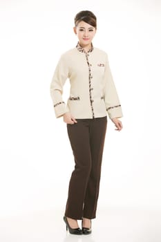 In a variety of occupation clothing cleaners stand in front of a white background
