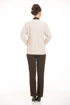 In a variety of occupation clothing cleaners stand in front of a white background