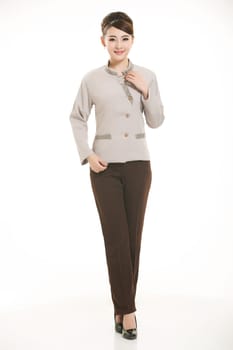 In a variety of occupation clothing cleaners stand in front of a white background