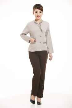 In a variety of occupation clothing cleaners stand in front of a white background