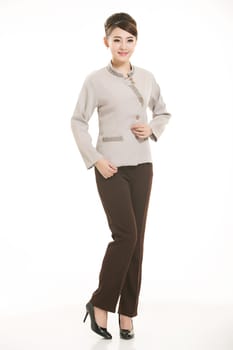 In a variety of occupation clothing cleaners stand in front of a white background