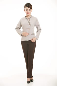 In a variety of occupation clothing cleaners stand in front of a white background