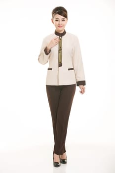 In a variety of occupation clothing cleaners stand in front of a white background