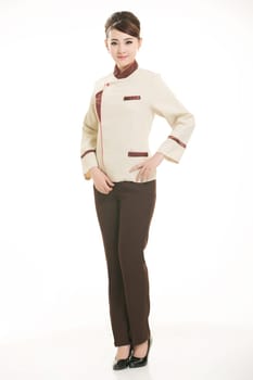 In a variety of occupation clothing cleaners stand in front of a white background