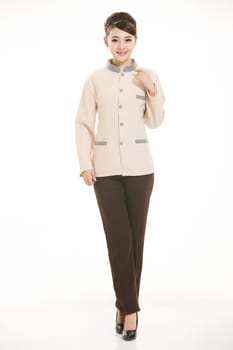 In a variety of occupation clothing cleaners stand in front of a white background