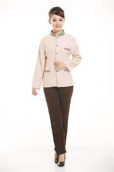 In a variety of occupation clothing cleaners stand in front of a white background