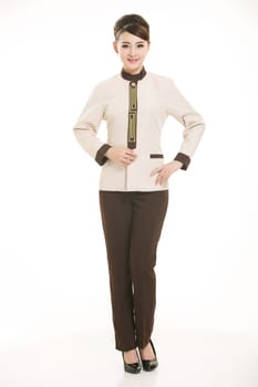 In a variety of occupation clothing cleaners stand in front of a white background