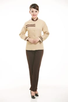 In a variety of occupation clothing cleaners stand in front of a white background