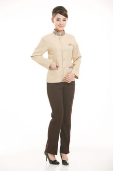 In a variety of occupation clothing cleaners stand in front of a white background