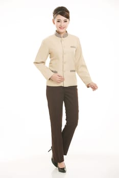 In a variety of occupation clothing cleaners stand in front of a white background