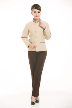 In a variety of occupation clothing cleaners stand in front of a white background