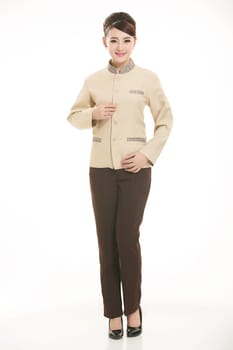 In a variety of occupation clothing cleaners stand in front of a white background
