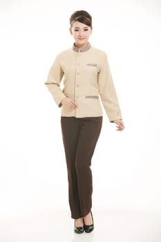In a variety of occupation clothing cleaners stand in front of a white background