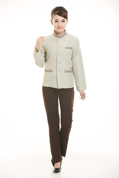 In a variety of occupation clothing cleaners stand in front of a white background
