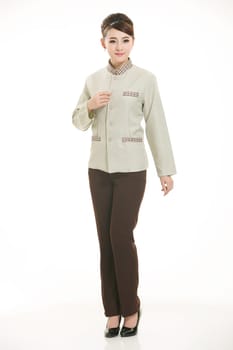 In a variety of occupation clothing cleaners stand in front of a white background