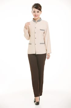 In a variety of occupation clothing cleaners stand in front of a white background
