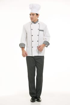 Wearing all kinds of clothing chef dietitian in front of white background