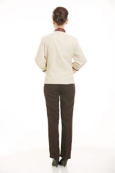 In a variety of occupation clothing cleaners stand in front of a white background