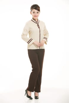 In a variety of occupation clothing cleaners stand in front of a white background