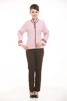 In a variety of occupation clothing cleaners stand in front of a white background