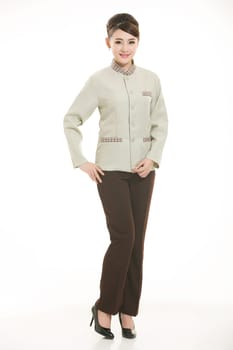 In a variety of occupation clothing cleaners stand in front of a white background