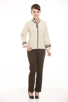 In a variety of occupation clothing cleaners stand in front of a white background