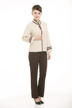 In a variety of occupation clothing cleaners stand in front of a white background