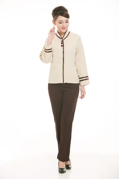 In a variety of occupation clothing cleaners stand in front of a white background