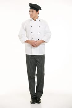 Wearing all kinds of clothing chef dietitian in front of white background