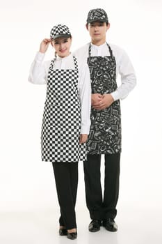 Wear clothing occupation Chinese waiters in white background