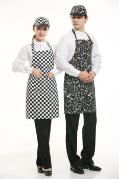 Wear clothing occupation Chinese waiters in white background