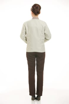 In a variety of occupation clothing cleaners stand in front of a white background