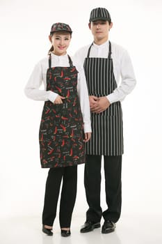 Wear clothing occupation Chinese waiters in white background
