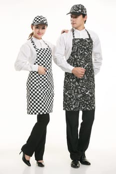 Wear clothing occupation Chinese waiters in white background