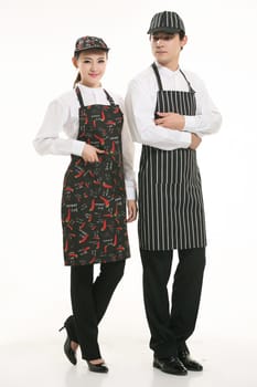 Wear clothing occupation Chinese waiters in white background
