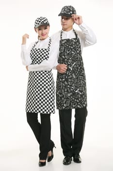 Wear clothing occupation Chinese waiters in white background