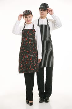 Wear clothing occupation Chinese waiters in white background