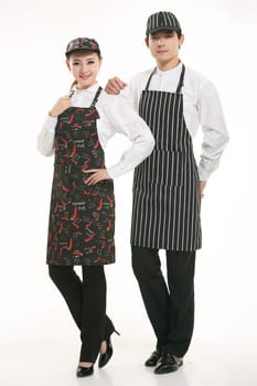 Wear clothing occupation Chinese waiters in white background