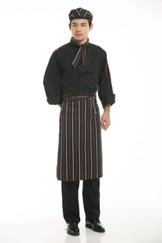 Wear clothing occupation Chinese waiters in white background