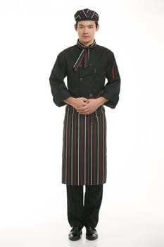 Wear clothing occupation Chinese waiters in white background